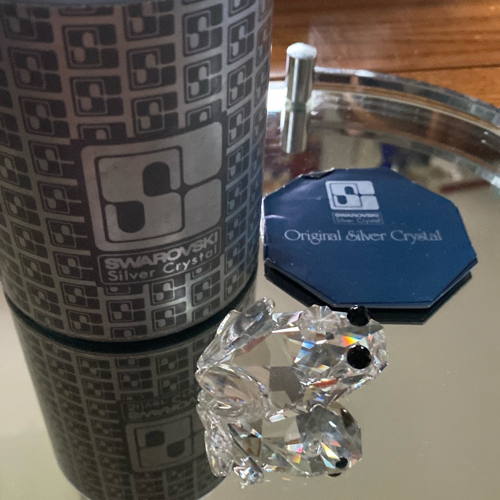 Retired Swarovski Silver Crystal Frog Prince (Black Eyes)